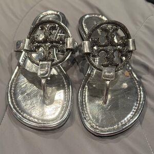 Tory Burch Metallic Silver Miller Sandals